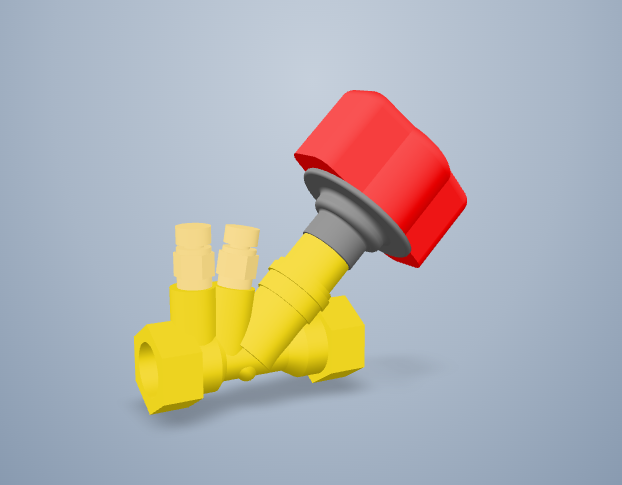 A yellow valve product model with its technical information