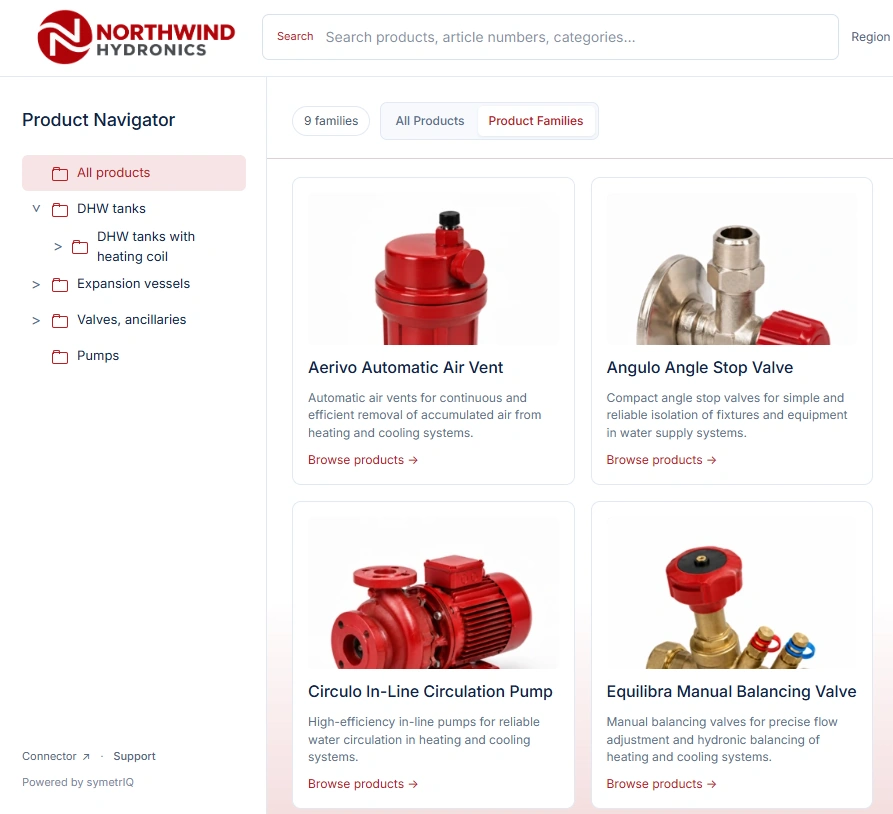 Overview of a hydronics manufacturer's digital product portal