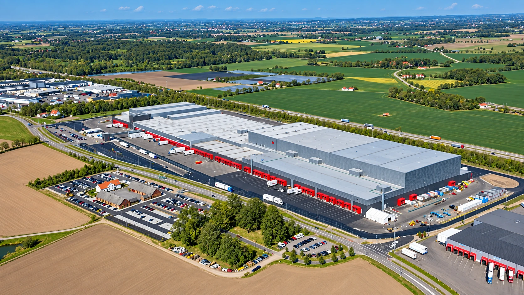 Aerial view of a retail logistics facility